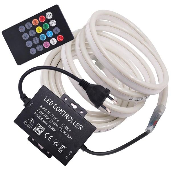 

strips 1m 2m 3m 4m 5m flexible neon light led strip with 20key rgb controller 2835 120leds/m ribbon tube waterproof ac 110v 220v