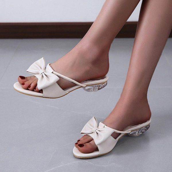 

slippers 2021 summer womens platform fish mouth fashion rhinestone bow thick heel large size women's, Black