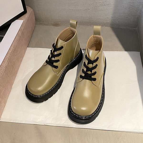 

2021 fashion martin boots women's short british thick bottom leather round head high versatile, Black