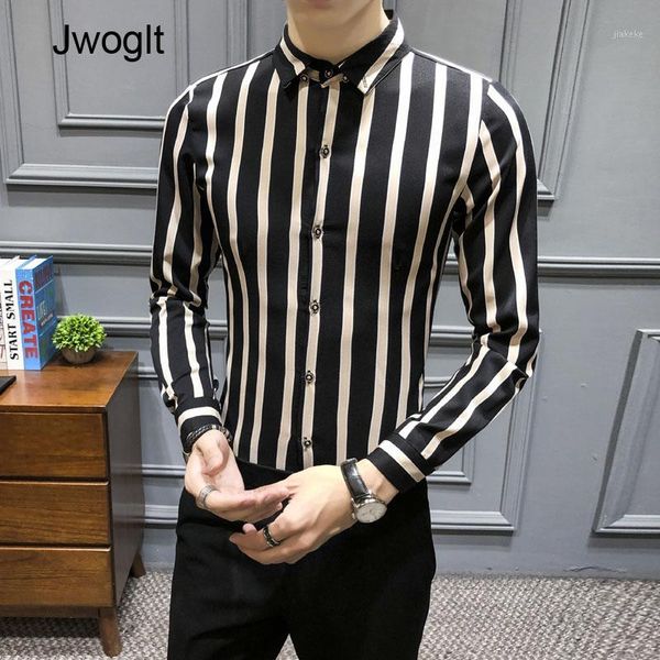 

korean streetwear fashion men's casual shirt slim fit men's casual striped shirt long sleeve party social shirts men male camisa1, White;black