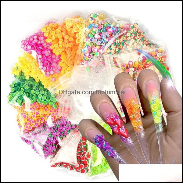 

decorations salon health & beautyfruits nail art stberry polymer clay slices slime orange lemon watermelon flakes fruit design gel nails aes, Silver;gold