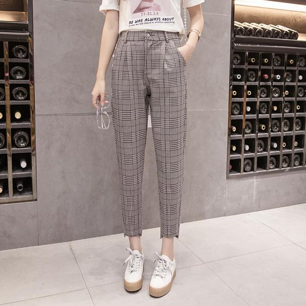 

women's pants & capris 2021 spring and autumn ladies fashion casual lattice straight harem, Black;white