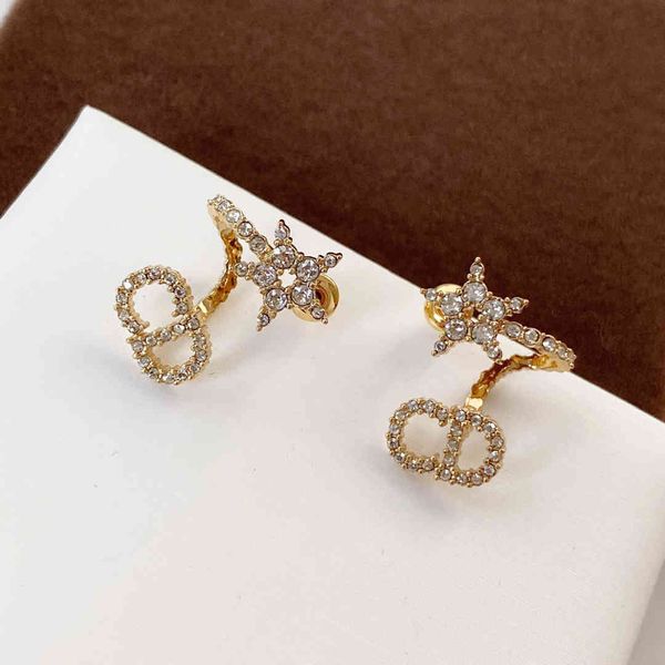

design jewelry star studded letter pearl temperament net red versatile anti allergy earrings girl, Golden