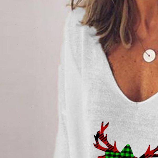 

5xl plus size white shirts women christmas fashion print fall 2021 women clothing long sleeve v neck clothes blusas mujer