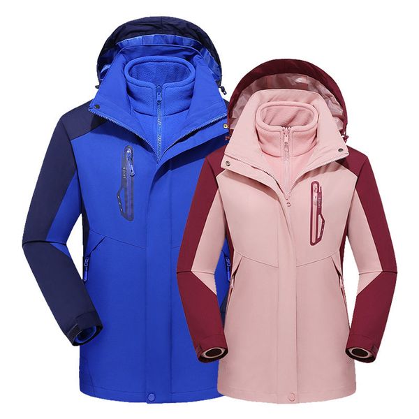 

outdoor jacket autumn and winter stormsuit men's women's three in one or two-piece windproof, waterproof breathable ski suit, Black;brown