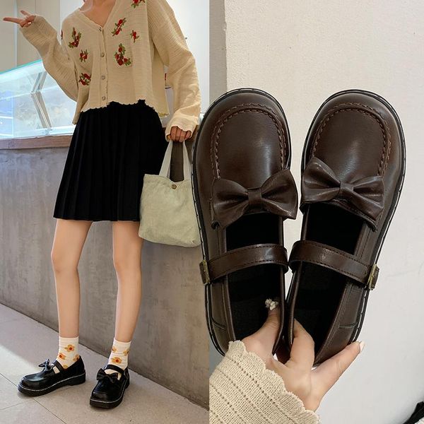 

soft british style round toe casual woman shoe autumn bow-knot female footwear oxfords preppy fall new butterfly dress retro, Black