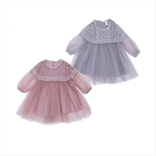 

flower lace cute princess toddler girl dresses baby girls long lantern sleeve o neck solid 2 style voile tutu dress, Red;yellow