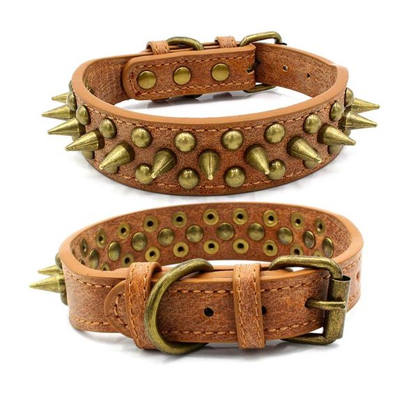 

domineering bronze pointed nail anti-bite dog collar strong and durable double-layer sofa leather pet collar