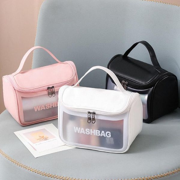 

duffel bags convenient travel makeup storage bag transparent pvc waterproof women large capacity toiletries pu make up wash handbag