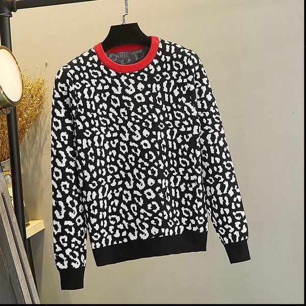 

leopard autumn winter women sweater thick jacquard knitted pullover and sweater fashion femme jumper top, White;black