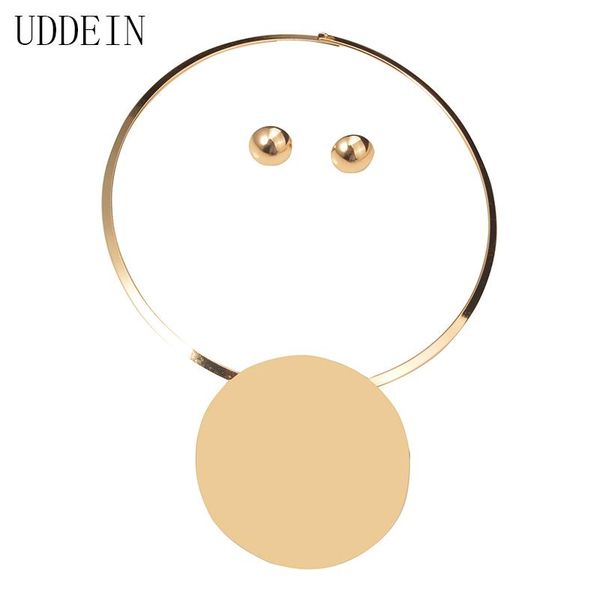 

earrings & necklace uddein african jewelry sets vintage torques big metal pendant statement choker for women maxi collar jewellry, Silver