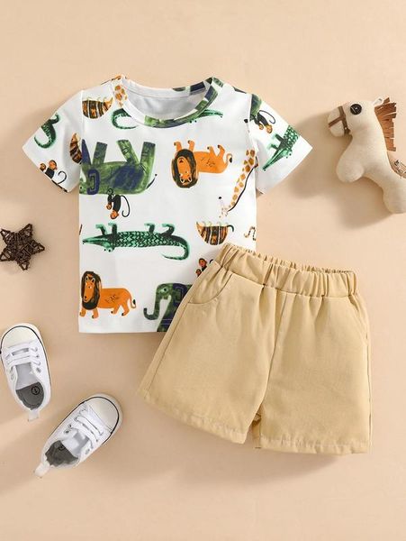 

baby cartoon graphic tee & slant pockets shorts she, White