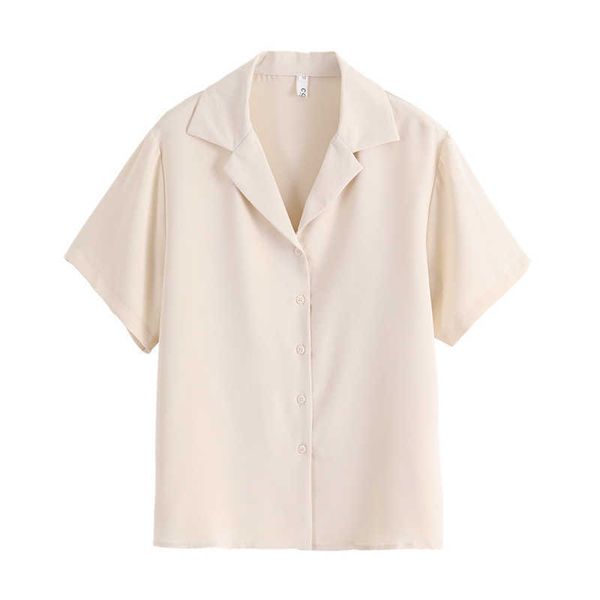 

perhaps u women white khaki pink chiffon short sleeve notched shirt solid summer work b0175 210529