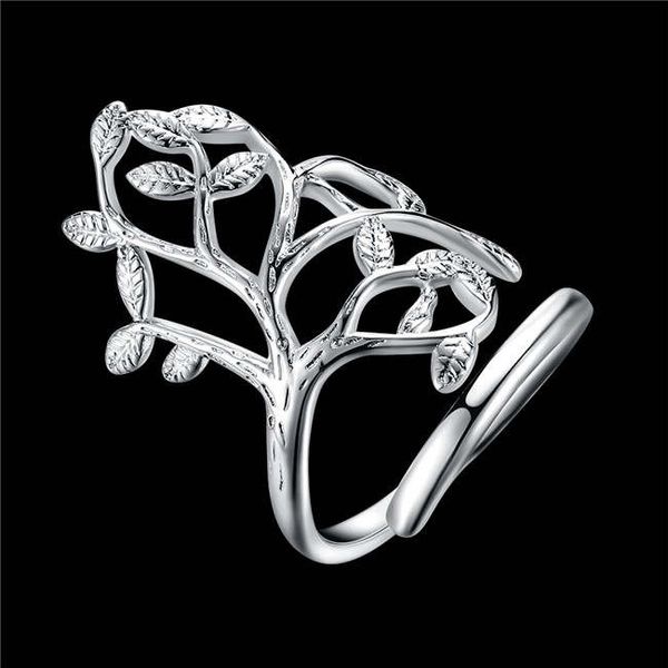 

womem's hollow tree sterling silver plated rings size open dmsr935,popular 925 silver plate finger ring jewelry rings, Golden;silver