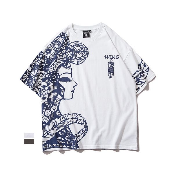 

chao br leisure short sleeve spring summer chine style drama facebook printed round neck t-shirt men and women lovers half sleeve, White;black