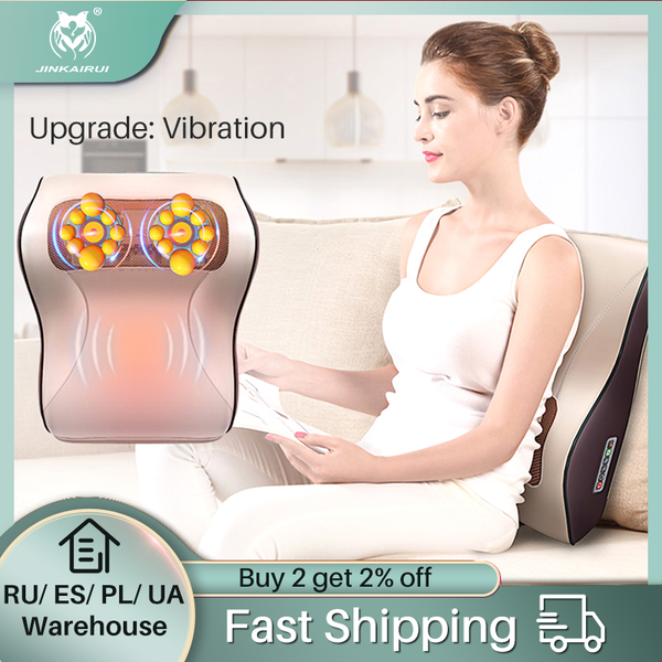 

jinkairui big vibration kneading massage pillow 3 in 1 neck shoulder massage port back heat relieve pain gift dropship