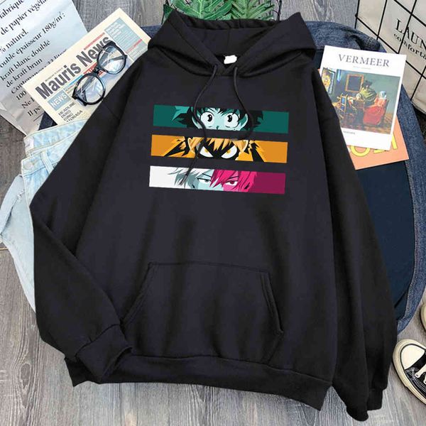 

my hero college men's and women's eye printed sweatshirts, loose polar sweaters, casual hoodi, harajuku street cloth, pockets, aut, Black