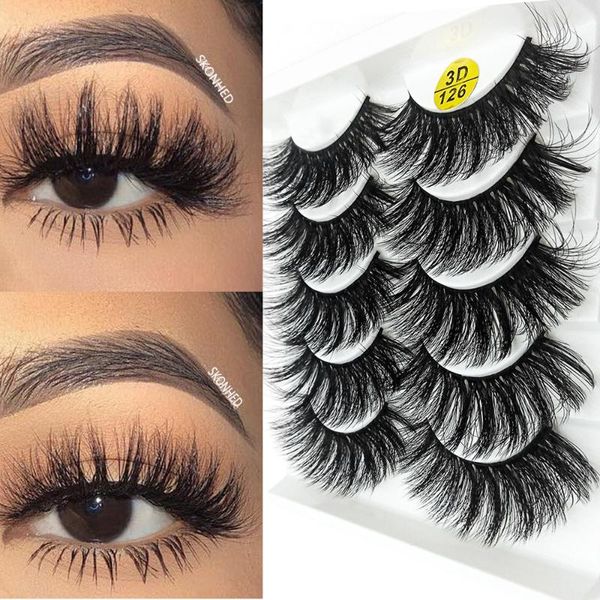 

false eyelashes 5 pairs natural long 3d faux mink hair wispies fluffies drama soft handmade cruelty-black lashes