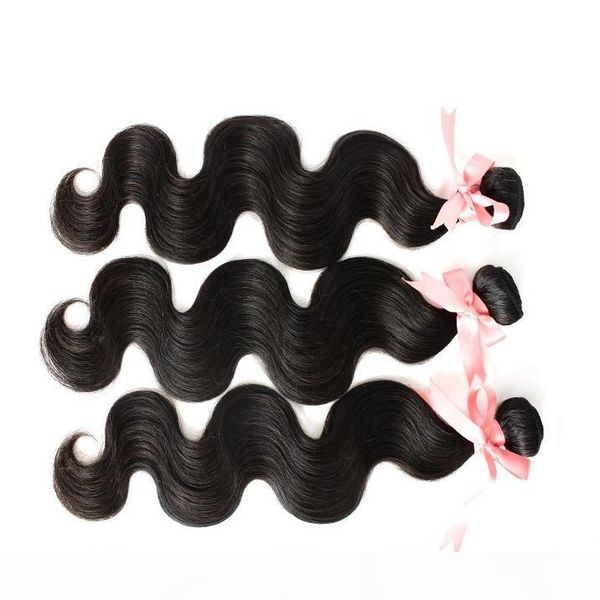 

100% peruvian unprocessed hair extensions 14"16"18" hair weft weave dyeable double weft greatremy natural color 7a 3pcs drop, Black