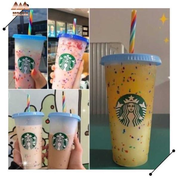 

new flash powder shiny reusable plastic tumbler with lid and straw starbucks cup, fl oz, of or colour changing cup gifts color