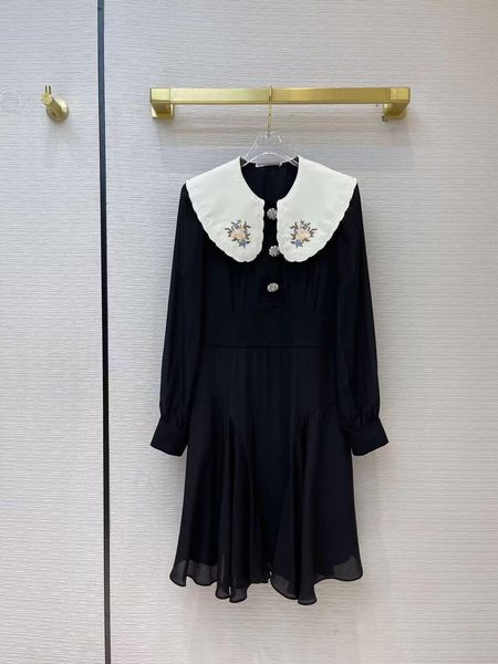 

214 xl 2021 spring long sleeve lapel neck embroidery dress fashion dress womens clothes lei, Black;gray