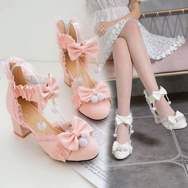 

sandals 2021 lolita jk uniform shoes thick heel toe box women 's soft girl lo fairy pink, Black