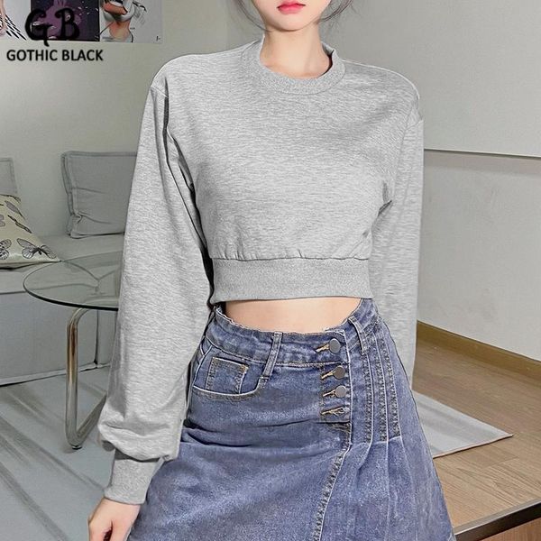 

women's hoodies & sweatshirts gothblack solid pullover backless lace up hollow out patchwork long sleeve causal gril streetwear fashio, Black