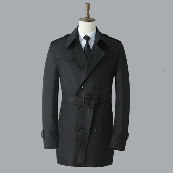 

mens trench coats spring autumn man double breasted short coat men clothes fashion business slim fit overcoat long sleeve black, Tan;black