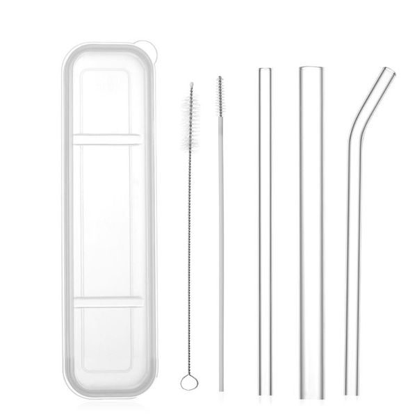 

drinking straws 1 set reusable transparent glass straight bent with clean brush & plastic box wedding party supply