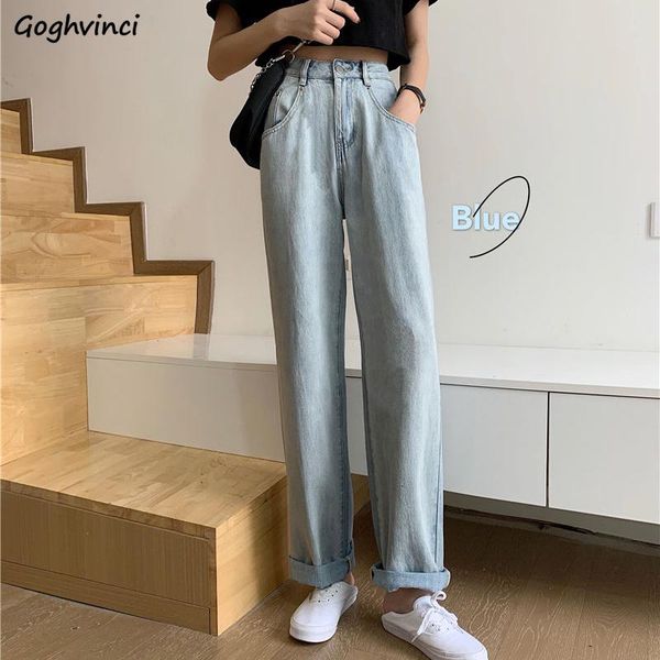 

women's jeans women retro blue classic soft high waist solid baggy harajuku vintage daily korean style trendy mopping females trousers