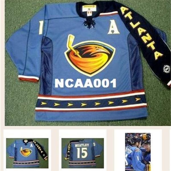 

real 668 real full embroidery #15 dany heatley atlanta thrashers 2003 hockey jersey or custom any name or number jersey, Black