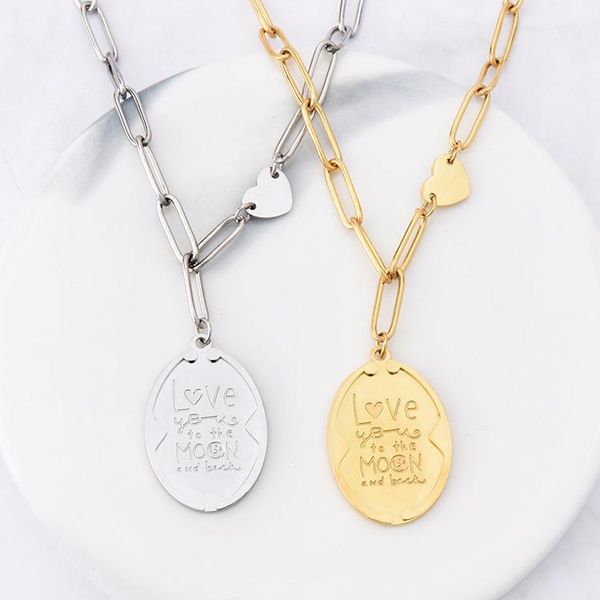 

pendant necklaces wholesale fashion stainless steel chain necklace geometric oval love letter jewelry sweater, Silver