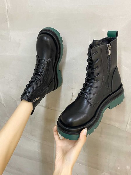 

flat heel shoes round toe high boots woman winter 2021 luxury designer zipper boots-women rock high heel fashion ankle autumn l y1018, Black