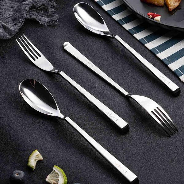 

spoons 316 stainless steel spoon and fork set, household grade long handle spoon,