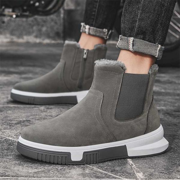 

warm winter men ankle boots outdoor walkin footwear casual shoes plus velvet high snow for 211106, Black