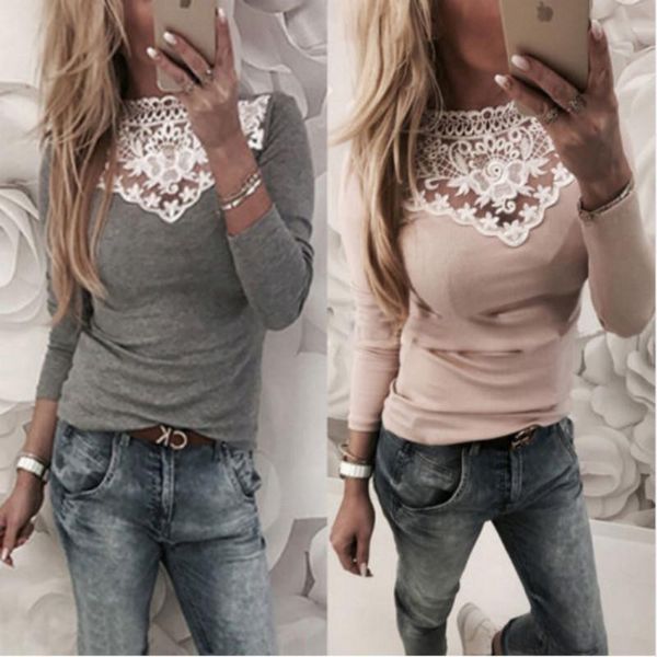 

women's blouses & shirts long sleeve knitted lace blouse ladies sweater jumper shirt, White