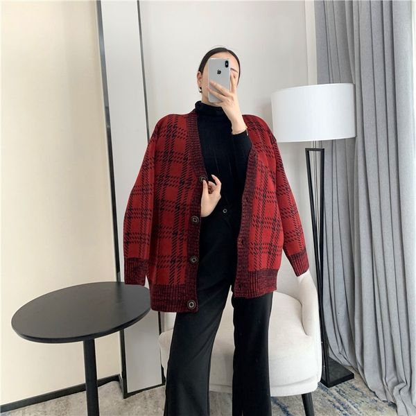 

women's sweaters oversized women plaid cardigans knitted thick autumn winter korean vintage loose button up long cardigan lad, White;black
