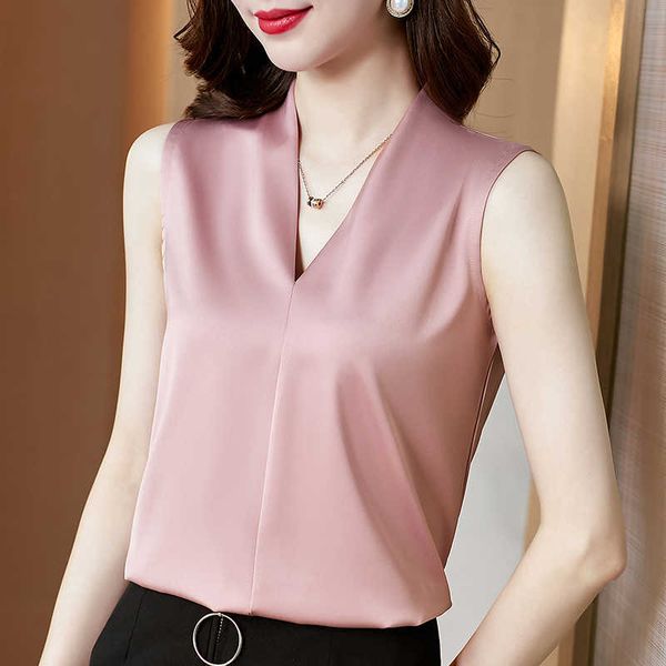 

summer silk tank women korean fashion satin office lady solid plus size xxxl/5xl black clothing for 210531, White