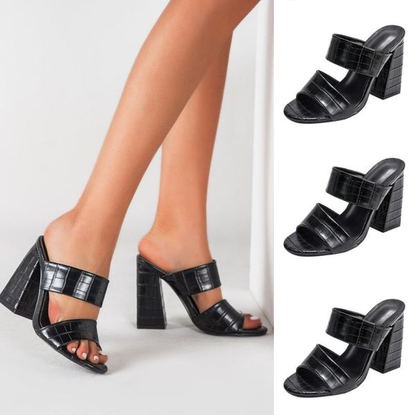 

slippers shoes woman 2021 women's open toe lady sandals high heeled fashion fish-mouth ladies #d31, Black