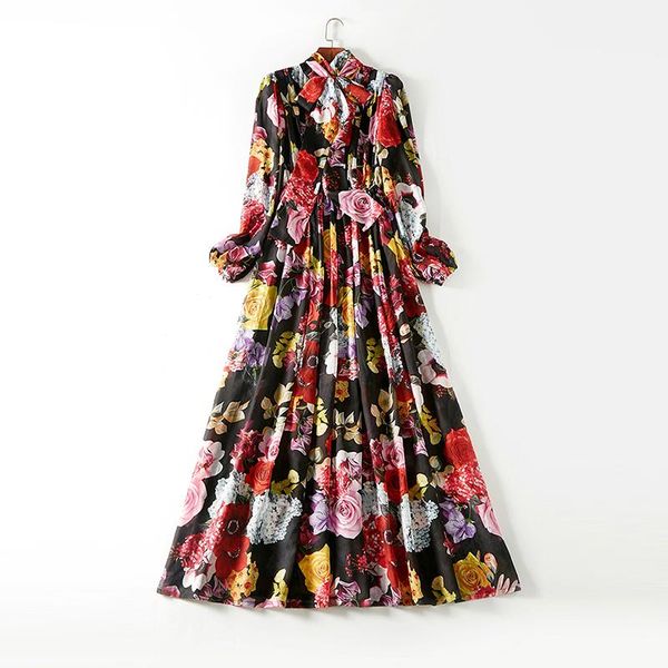 

casual dresses women maxi dress long sleeve floral printed elegant np0375l, Black;gray