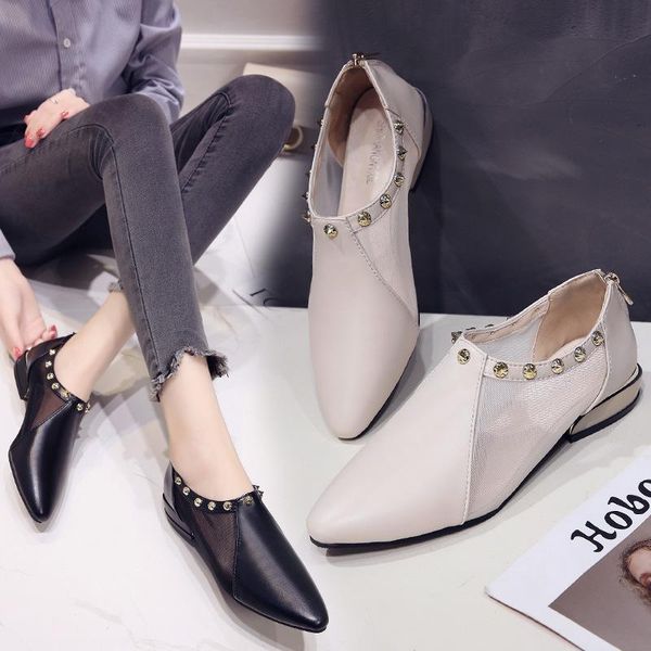 

fashion women pumps mary janes casual shoes pumps rivet spring autumn party sandals pointed toe black beige girls shoes zip