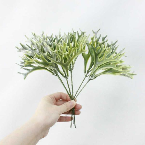 

decorative flowers & wreaths 6pcs/lot simulation plant soft glue staghorn fern branch for diy floral arrangement materials home wedding deco