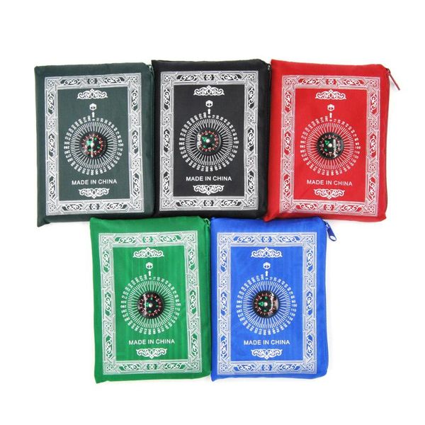 

blankets muslim prayer rug polyester portable braided mats simply print with compass in pouch travel home style mat blanket 100*60cm
