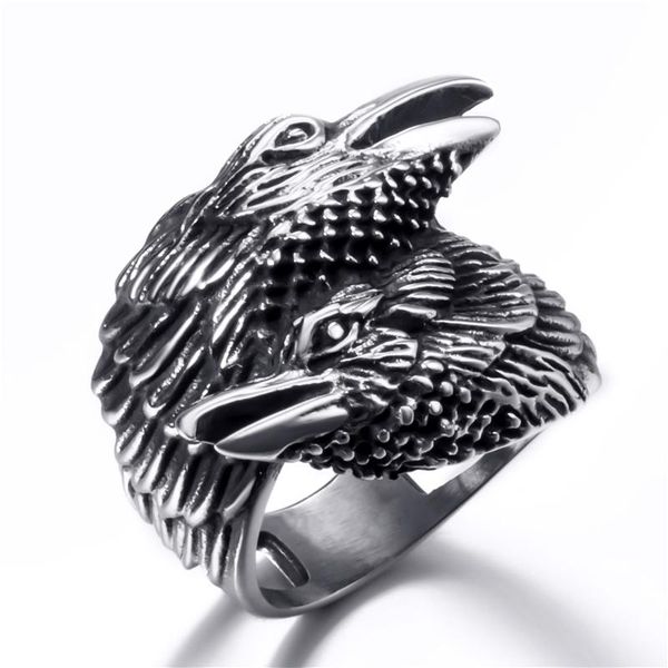 

cluster rings elfasio viking crow ring nordic men stainless steel vintage us size 8-13, Golden;silver