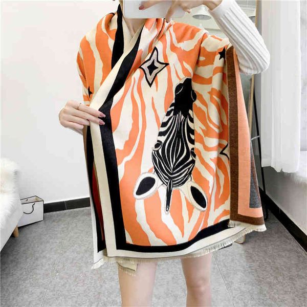 

70% off design scarf straight autumn and winter scarf women's shawl with zebra pattern double-sided jacquard imitation cashmere thicken, Blue;gray