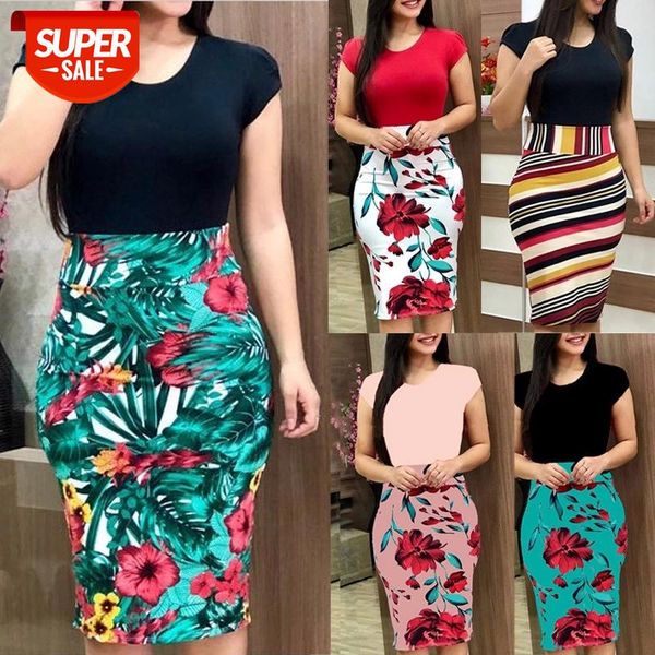 

women summer dresses elegant o neck short sleeve floral print patchwork bodycon package hips dress slim party mini sundress #3n4d, White;black