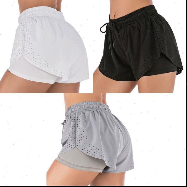 

womens 2 in 1 running sports shorts quick drying training exercise jogging cycling with longer liner short pants, White;black