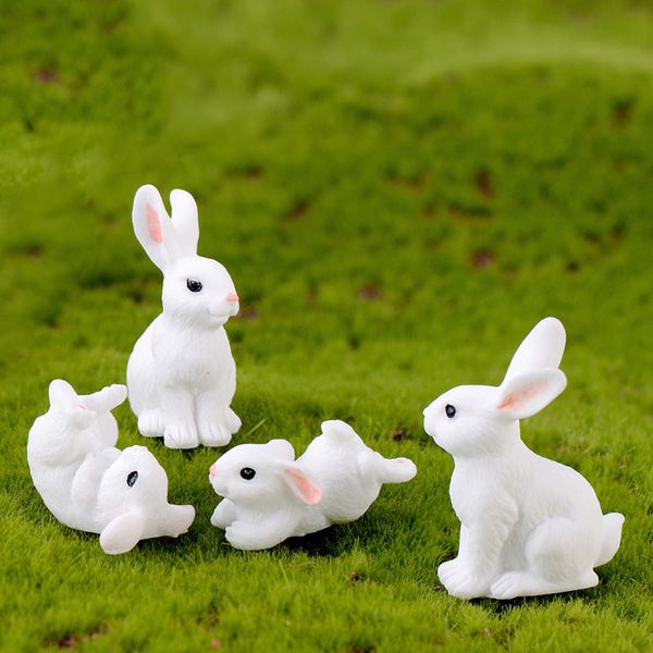 

cute resin rabbits miniature ornament figurines family micro landscape decoration mini rabbit crafts miniatures for home decor accessories 1