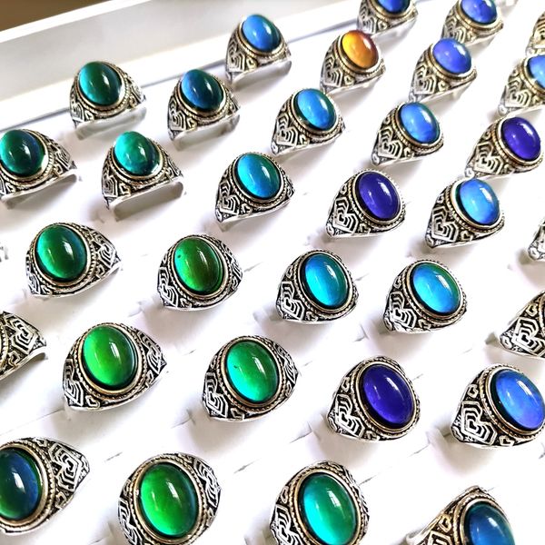 

man woman change color mood ring emotional temperature sensitive glazed male female fashon rings gift jewelry, Silver