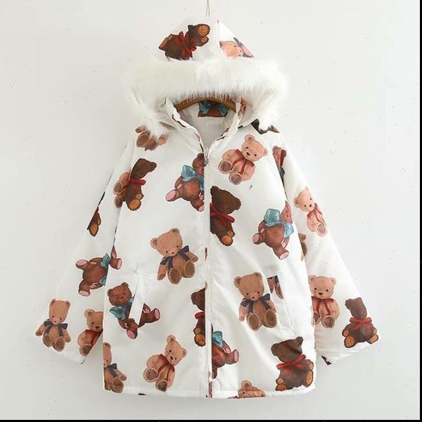 

womens harajuku parkas kawaii jacket cartoon bear print winter padded coats women 2021 japanese fashion outwear loose coat, Black;brown